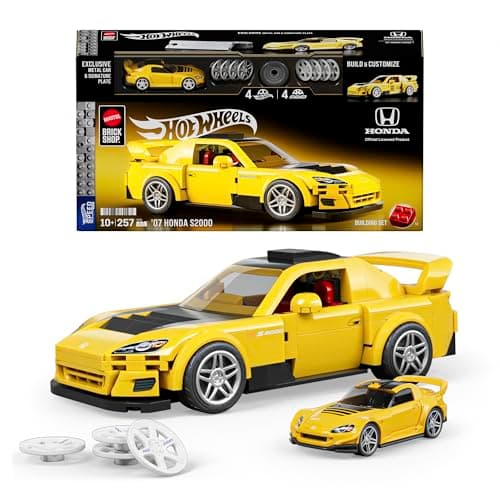 Mattel Brick Shop Hot Wheels Speed ​​Series Ensemble de construction, Honda S2000 '07 avec 257 pièces, détails réalistes et autocollants personnalisés, collectionneurs adultes et...