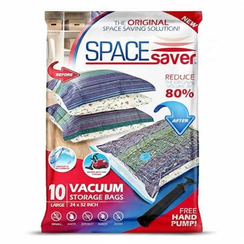 Sacs de rangement sous vide Spacesaver Grand paquet de 10 - Sacs scellés sous vide pour vêtements, couettes, couvertures et literie - Sac économiseur d'espace 32 x 24 pouces pour...