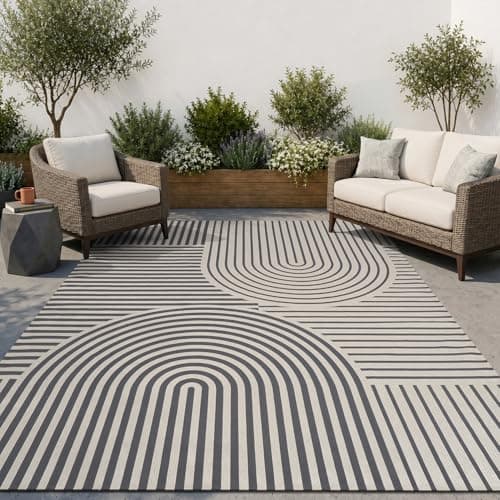 Engiw-Outdoor Rug-Patio Rug 8x10 Textured Weave Machine Washable Quick Dry Outdoor Carpet Braided Boho Non Slip Indoor Outdoor Rug for Deck Porch...