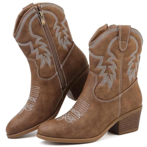 Bottes de cowboy Femme Bottes de cow-girl Femmes Botte Cowboy Femme Genou Haut Veau Large Pour Femmes Rétro Western Chaussures Hautes En Noir Blanc Front