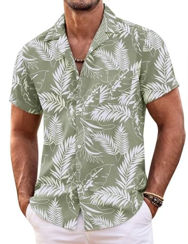 COOFANDY Men's Hawaiian Floral Shirts Cotton Linen Button Down Shirt Tropical Holiday Beach Shirts