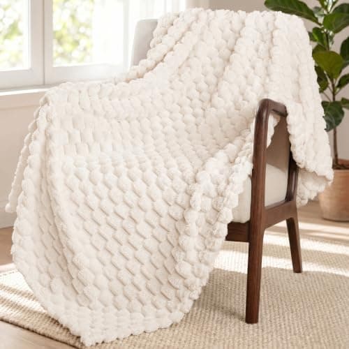 Exclusivo Mezcla Fleece Throw Blanket for Couch, Extra Large Fuzzy Ivory Bed Blankets, Soft Cozy Plush Sofa Throws for All Seasons, 50x70 Inches