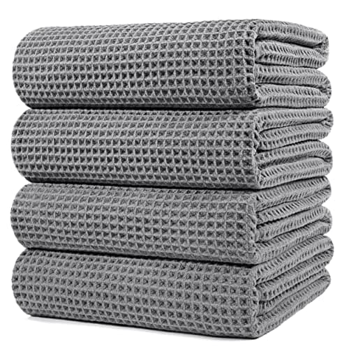 POLYTE Lot de 4 serviettes de bain surdimensionnées en microfibre, non pelucheuses, à séchage rapide, 60 x 30 po, 430 g/m² (tissage gaufré)