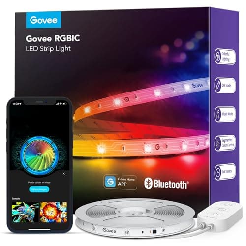 Bandes lumineuses Govee RGBIC, lumières LED intelligentes pour la décoration intérieure, contrôle par application de lumières Bluetooth, bricolage de plusieurs couleurs sur un seul L...