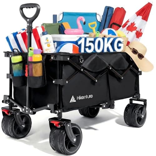 Chariot de chariot Hikenture pliable, chariot de plage avec grandes roues pour le sable, chariot pliant de grande capacité de 150 kg, chariot pliable utilitaire robuste pour...