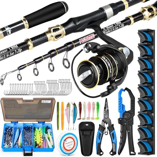 PLUSINNO Fishing Gear,Full Fishing kit Include Fishing Rod and Reel Combo, Tackle Box with Fishing Lures, Fishing Accessories, Fishing...