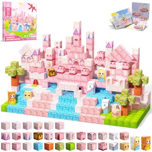 Magnetic Blocks, 100PCS Magnetic Tiles Building Blocks, Magnet Cubes STEM Sensory Game Toys Christmas Birthday Gifts for Kids Girls Age 3+...