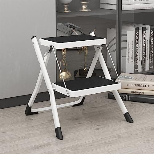 DAWNYIELD 2 Step Ladder Folding Step Stool, Small Ergonomic Portable Ladder 330 lbs Capacity with Wide Anti-Slip Pedal for Kitchen Pantry Closet...