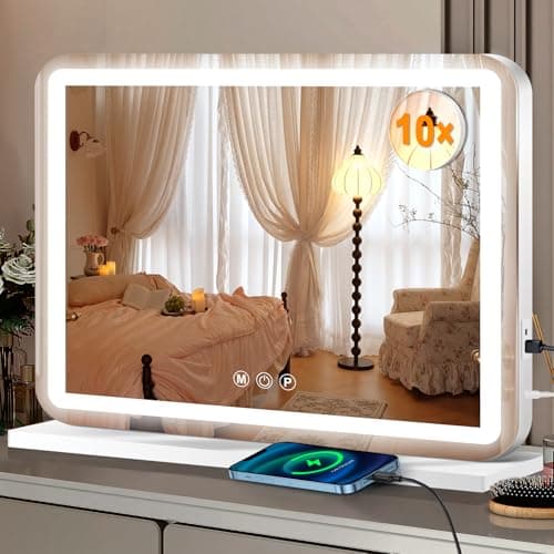 Miroir de courtoisie Ratsamee 23" x 18" avec lumières, miroir de maquillage à LED, miroir de maquillage éclairé avec 3 lumières à intensité variable, contrôle intelligent de l'écran tactile,...