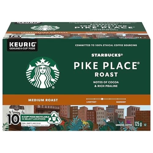 Café torréfié STARBUCKS Pike Place, dosettes de café Keurig, torréfaction moyenne, mélange lisse et équilibré de grains de café d'Amérique latine, tasses K, 125 g