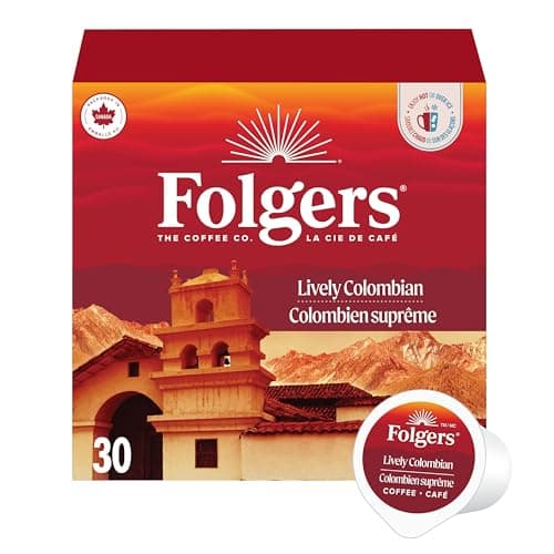 Folgers Lively Colombian Medium Roast Single Origin Coffee Pods, Single Serve One Cup Pods made with Arabica Beans for Hot or Iced Drinks, 30 Count...