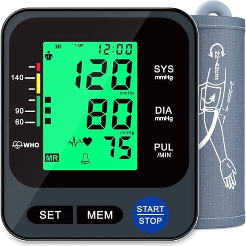 Tensiomètre à usage domestique, tensiomètre automatique avec écran d'hypertension rétroéclairé 3 couleurs, mémoire 2x99 avec grand bras supérieur...