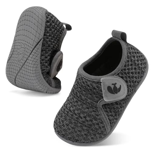 JOINFREE Baskets antidérapantes pour tout-petits - Chaussures d'école pour garçons et filles - Pieds nus - Gris foncé - Pour nourrissons de 18 à 24 mois