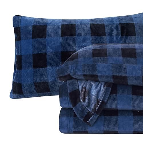 Ensemble de draps en flanelle en peluche velours 4 pièces luxueusement doux Elegant Comfort - Qualité supérieure - Velours pelucheux confortable, chaud, antistatique et sans boulochage...