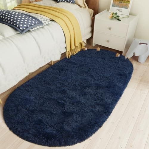 LOCHAS Tapis ultra doux pour enfants, tapis de chambre moderne à poils longs, décoration d'intérieur, 2,6 x 5,3 pieds, bleu marine