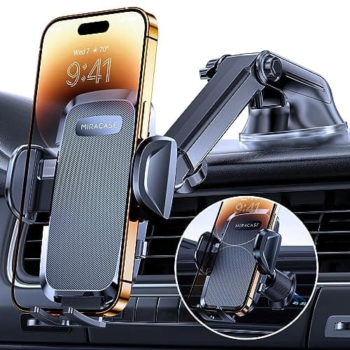 Miracase Car Phone Mount, [Upgraded Strong Military Grade Suction Cup] Long Arm Phone Holder for Car Dashboard Windshield Vent, Hands Free Cell...