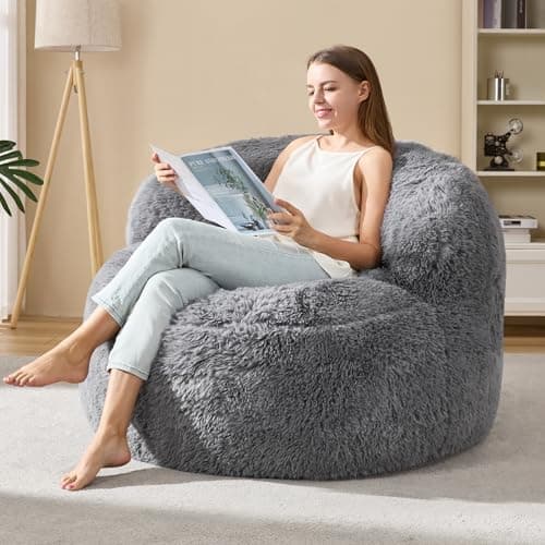 Hobestluk Bean Bag Chair Giant Bean Bag Chairs for Adults Big Bean Bag Chair with Memory Foam Filled Large Beanbags for Living Room, Bedroom (Grey,...