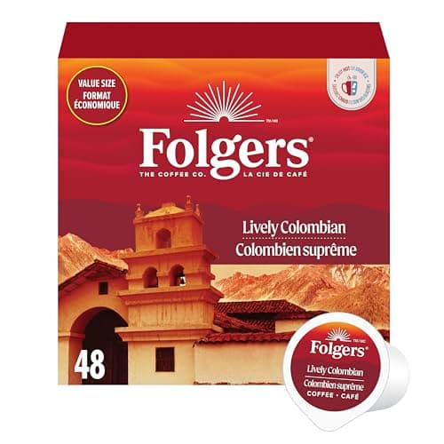 Dosettes de café colombien d'origine unique à torréfaction moyenne Folgers Lively, dosettes d'une tasse à portion individuelle à base de grains d'Arabica pour boissons chaudes ou glacées, 48 ​​unités...