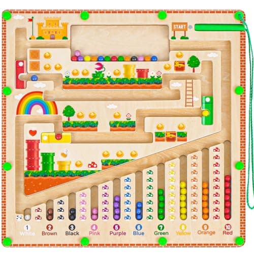Magnetic Color and Number Maze, Wooden Toddler Puzzle Board Montessori Toys for 2 3 4 5 Year Old, Kids Sensory STEM Learning Toys, Magnet Matching...