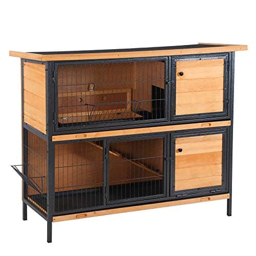 PawHut 48" 2-Floor Large Rabbit Hutch Wooden Pet House Metal Frame Bunny Cage Small Animal Habitat with Ramp Feeding Trough Lockable Doors Run Area...