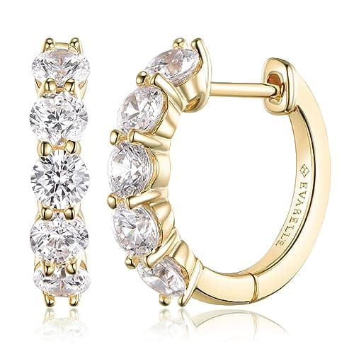 Evabelle Gold Hoop Earrings for Women 14K Real Gold Plated Huggie Hoop Earring Diamond Cut 5A Cubic Zirconia Cuff Earrings Cartilage Hoop Earring...