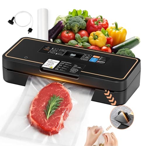 Scelleuse sous vide pour aliments, machine à sceller sous vide pour aliments 95 kPa, 12 L/min 135 W, fermeture rapide avec découpe automatique, minuterie numérique, stockage de sacs intégré,...