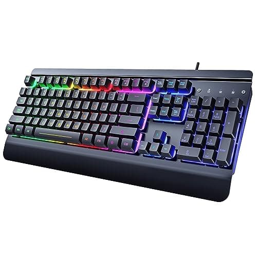 Gaming Keyboard, 104 Keys All-Metal Panel, Dacoity Rainbow LED Backlit Quiet Computer Keyboard, Wrist Rest, Multimedia Keys, Anti-ghosting Keys,...