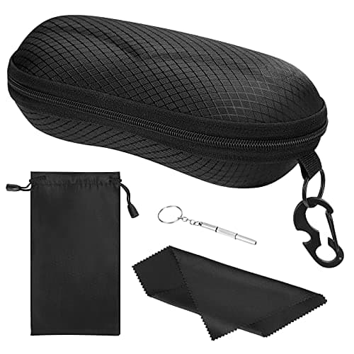 MoKo EVA Étui à lunettes de soleil à coque semi-dure, unisexe, anti-rayures, étui de rangement pour lunettes, support pour lunettes avec crochet de suspension en métal, mini...