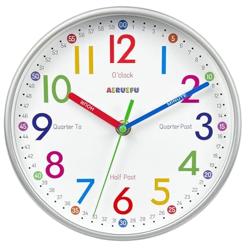 AIRUIFU Kids Wall Clock,Silent Non-Ticking Clocks Battery Operated,Kids Room Wall Decor for Bedrooms,Analog Clock for Bedroom,Living...