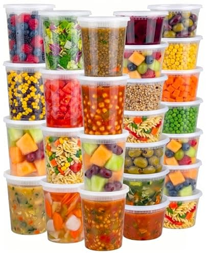 Contenants pour aliments de charcuterie avec couvercles - (48 ensembles) Conteneurs hermétiques de préparation de repas à emporter de stockage de nourriture à emporter de 24 à 32 oz et de 24 à 16 oz de taille de pinte avec 54...