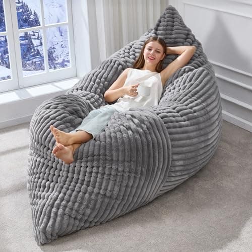 3 in 1 Bean Bag Chair Giant BeanBag Chairs Convertible Bean Bag Floor Cushion with Machine Washable Cover, Beanbag Chairs for Adult (Grey)