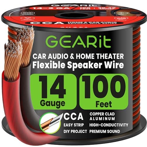 Fil de haut-parleur GearIT Pro Series 14AWG, câble de haut-parleur de calibre 14 (100 pieds / 30 mètres) idéal pour les haut-parleurs de cinéma maison et les haut-parleurs de voiture,...