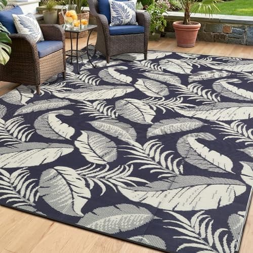 Tapis d'extérieur réversible OPPODREAM 5x7, tapis d'extérieur imperméable en paille de plastique pour patio, tapis de camping à ressorts tropicaux pour l'extérieur, terrasse,...