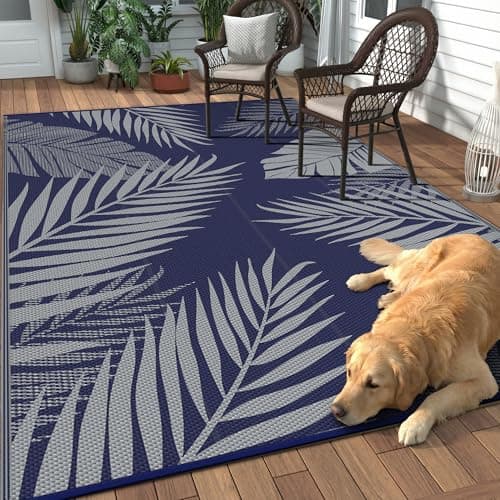 Tapis d'extérieur GENIMO 8' x 10' imperméable pour le dégagement des patios, tapis de camping en paille de plastique réversible, tapis de grande surface pour camping-car, pique-nique,...