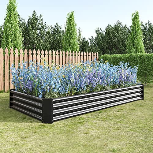 FOUBAM Lit de jardin surélevé galvanisé pour légumes, jardinière surélevée pour l'extérieur, kit en acier pour plates-bandes surélevées en métal pour légumes et fleurs...