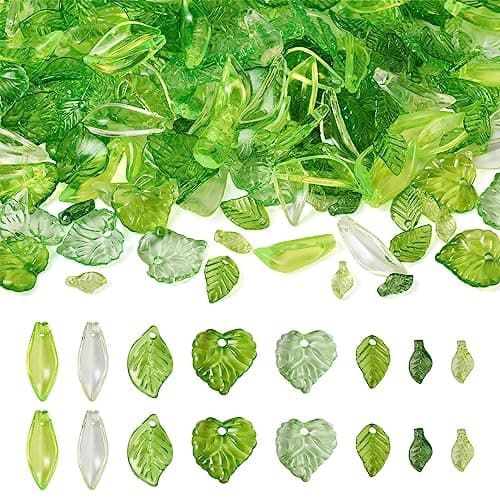 Pandahall 320 pièces perles de feuille acrylique verte pendentifs de feuilles d'érable transparentes minuscules capuchons de perles de feuille verte pour la fabrication de bijoux...