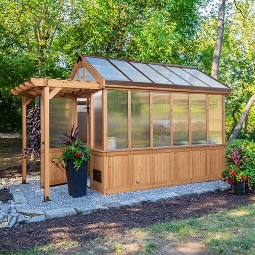 Backyard Discovery Bellerose Traditional Wood Greenhouse, All Cedar, Exterior and Interior Hose Hook-up, PowerPort, Foldable Shelves, Passive and...