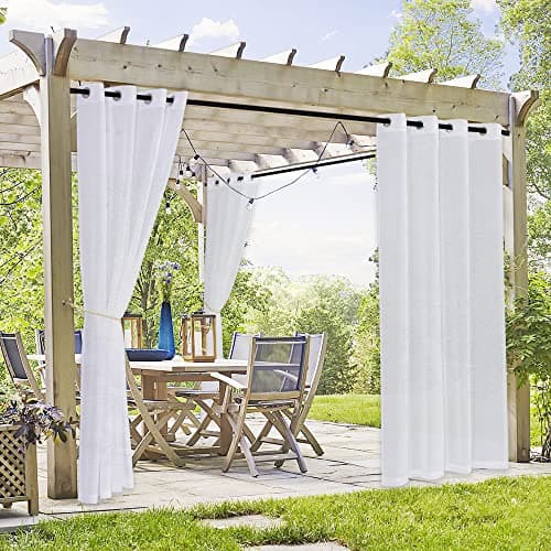 RYB HOME Rideaux d'extérieur à 2 panneaux pour patio - Rideaux semi-transparents aspect lin pour patio imperméables, rideaux intérieurs extérieurs pour tonnelle pergola...