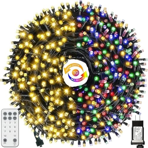 MZD8391 Guirlande lumineuse de Noël à couleur changeante améliorée pour l'extérieur et l'intérieur, 108 pieds 300 LED, lumière féerique multicolore blanc chaud...