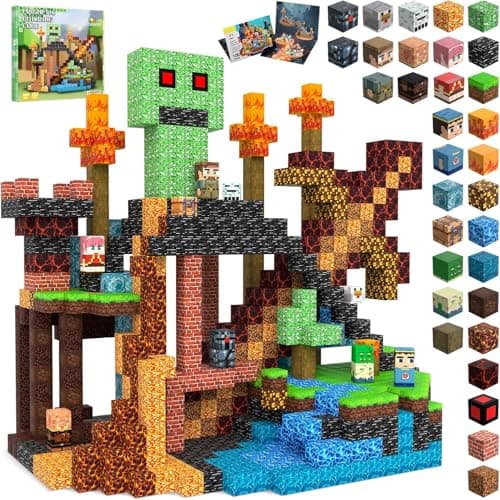 Blocs magnétiques, 100 pièces blocs de construction de tuiles magnétiques, cubes magnétiques STEM jeu sensoriel jouets cadeaux d'anniversaire de Noël pour enfants filles de 3 ans et plus...
