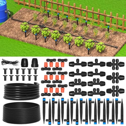 MIXC 101FT Drip Irrigation System, Easy to Setup Automatic Garden System with Anti-UV 1/4" & 1/2" Tubing - Water-Saving Adjustable Nozzles &...