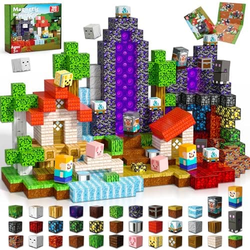 GraceDuck Blocs magnétiques 100 pièces Construisez un château de portail de forêt volcanique, des cubes de blocs de construction magnétiques amusants et mignons, des jouets d'apprentissage sensoriel pour les enfants...