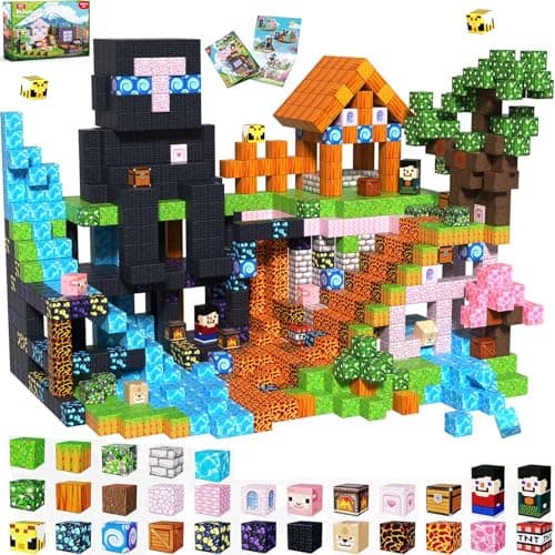 GraceDuck Blocs magnétiques 200 PCS Construire le portail du volcan Sakura Forest Castle, blocs de construction magnétiques empilant des cubes jouets sensoriels amusants pour les enfants...