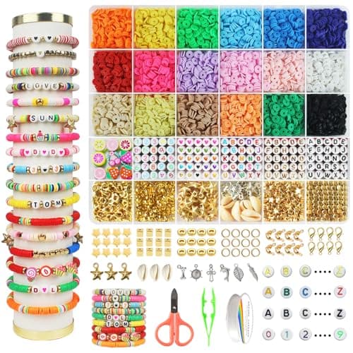 Hbnlai 5300 Pcs Clay Beads Bracelet Making Kit, Flat Preppy Beads for Friendship Jewelry Making, Polymer Heishi Bead with Charms Gifts for Teen...