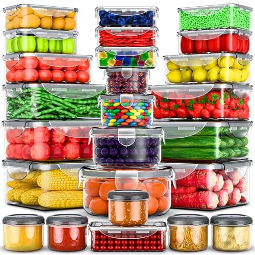 RockBerry 50 Pcs Large Food Storage Containers with Lids Airtight-85 OZ to Small Containers-Total 526 Oz BPA Free Plastic Stackable Containers For...