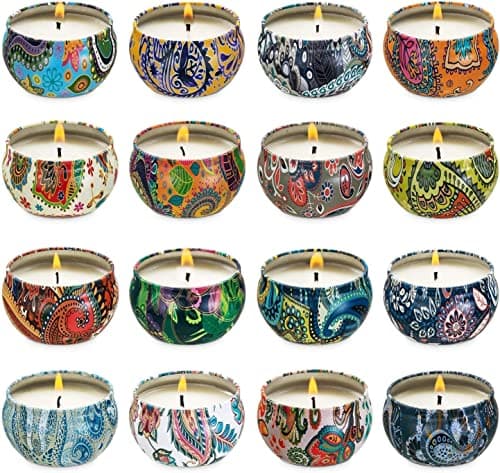 HELLY 16 Pack Scented Candles Gift Set, Natural Soy Wax Travel Tin Candles, Floral & Fruity Scents, Aromatherapy, Christmas & More