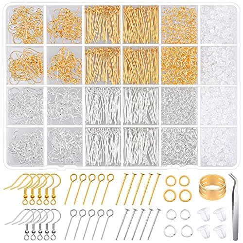 Kit de fabrication de boucles d'oreilles hypoallergéniques, modacraft 2000 pièces, kit de fournitures de fabrication de boucles d'oreilles avec crochets hypoallergéniques, accessoires de boucles d'oreilles, dos, épingles à sauter...