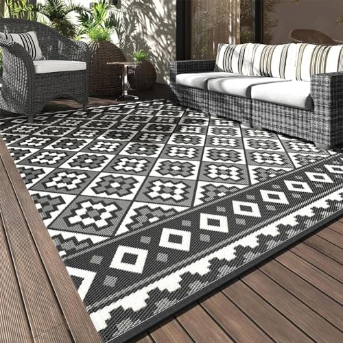 Tapis d'extérieur-Tapis de patio 8X10 Tapis d'extérieur Tapis d'extérieur réversibles imperméables Tapis de camping portable Tapis de paille en plastique pour patio balcon RV Camping...