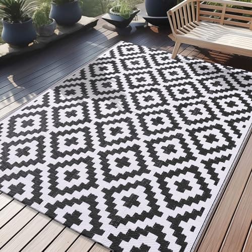 OLANLY Tapis d'extérieur imperméable réversible 1,5 x 2,4 m, tapis de camping en paille en plastique durable, grand tapis de camping-car pliable pour jardin, terrasse, pique-nique,...