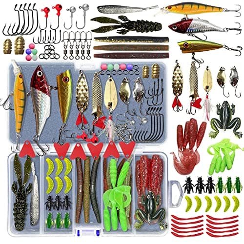 UperUper Fishing Lures Kit Set, Baits Tackle Including Crankbaits, Topwater, Spinnerbaits, Worms, Jigs, Hooks, Tackle Box and More Fishing Gear...